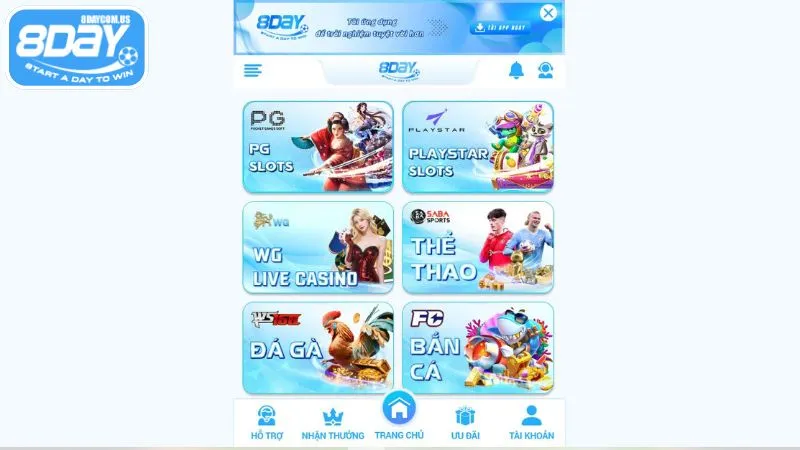 giới thiệu 3 Đa dạng sảnh game cá cược tại nhà cái 8Day