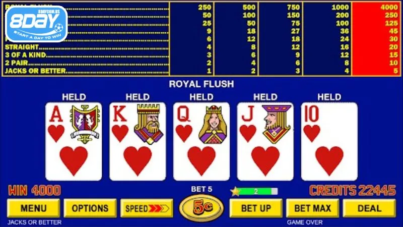 Video Poker - Trải nghiệm phiên bản mới cực hấp dẫn tại 8Day 5 Hiểu rõ các loại cược và chiến thuật để chiến thắng