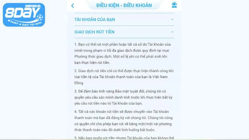 điều kiện điều khoản 3 Nhà cái có các quy định về giao dịch nạp rút tiền